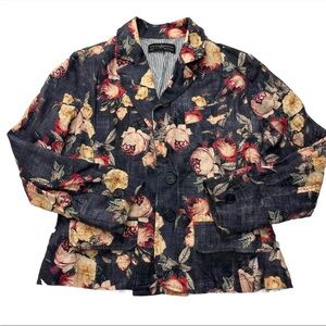 Peruvian Connection Womens Floral Blazer Jacket Coat Size 2 Cotton